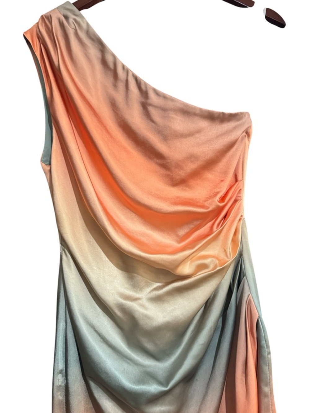 Elliatt One-Shoulder Ombre Peach, Coral & Sage Midi Dress - Picture 5 of 5